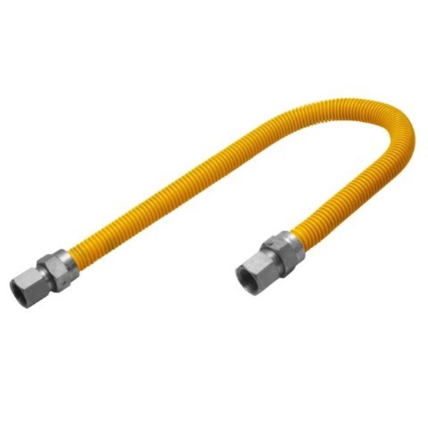 Flextron Gas Line Hose 3/8'' O.D.x24'' Len 3/8" FIP Fittings Yellow Coated Stainless Steel Flexible Connector FTGC-YC14-24H